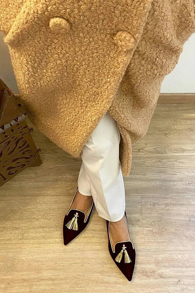 Amelie · Pointed Suede-Look Tassel Loafers