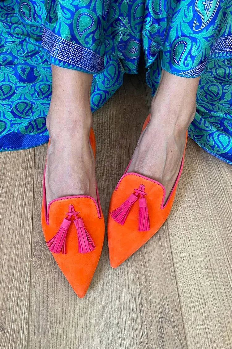 Amelie · Pointed Suede-Look Tassel Loafers