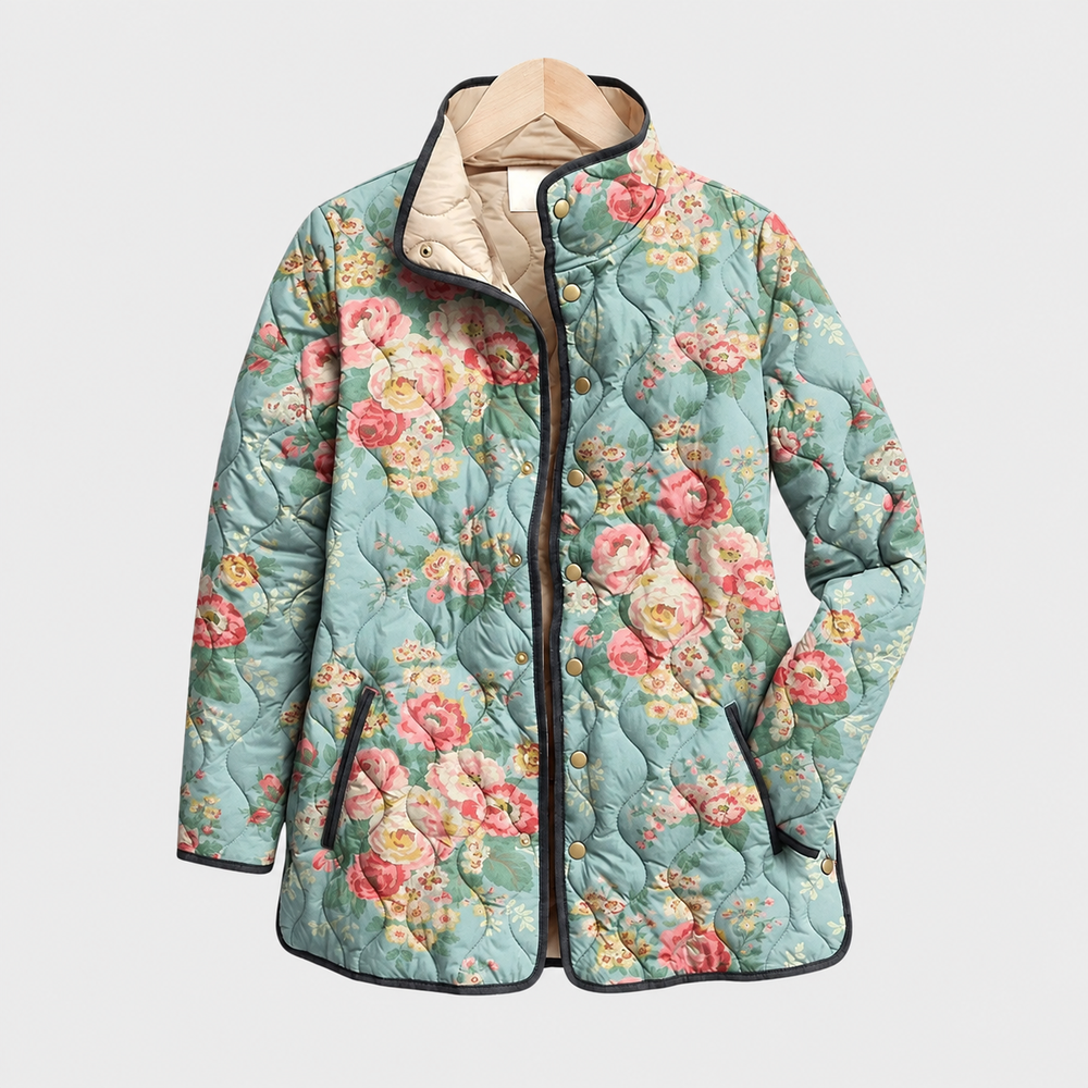 Annette · Celadon Peony Quilted Jacket