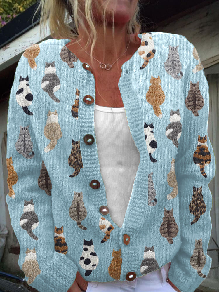 Beatrix · Cat Print Knit Cardigan