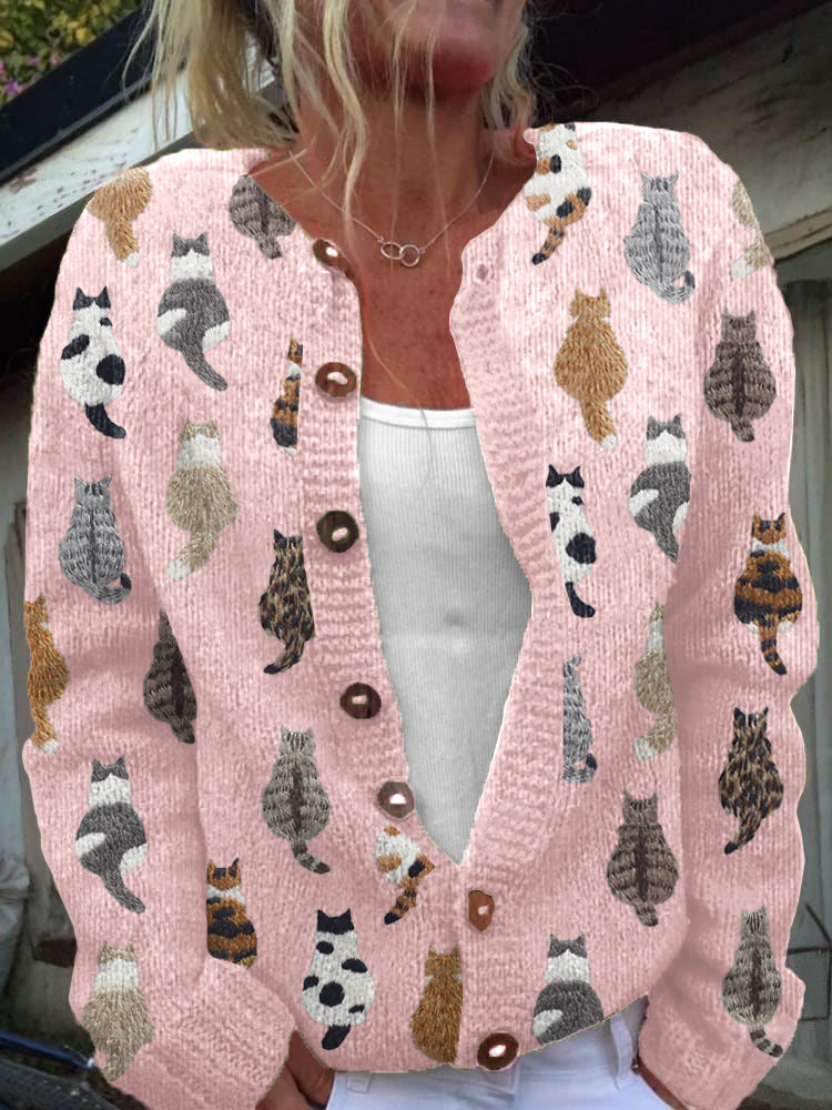 Beatrix · Cat Print Knit Cardigan