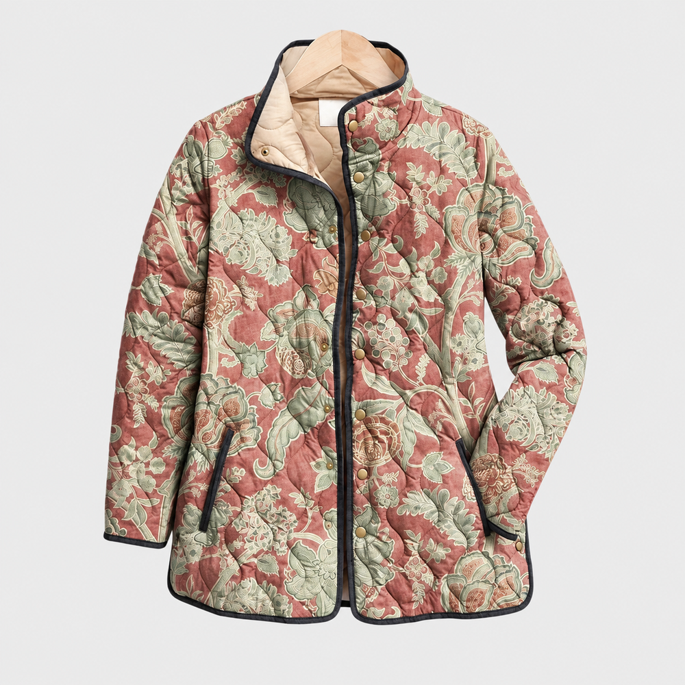 Bernadette · Terracotta Damask Quilted Jacket