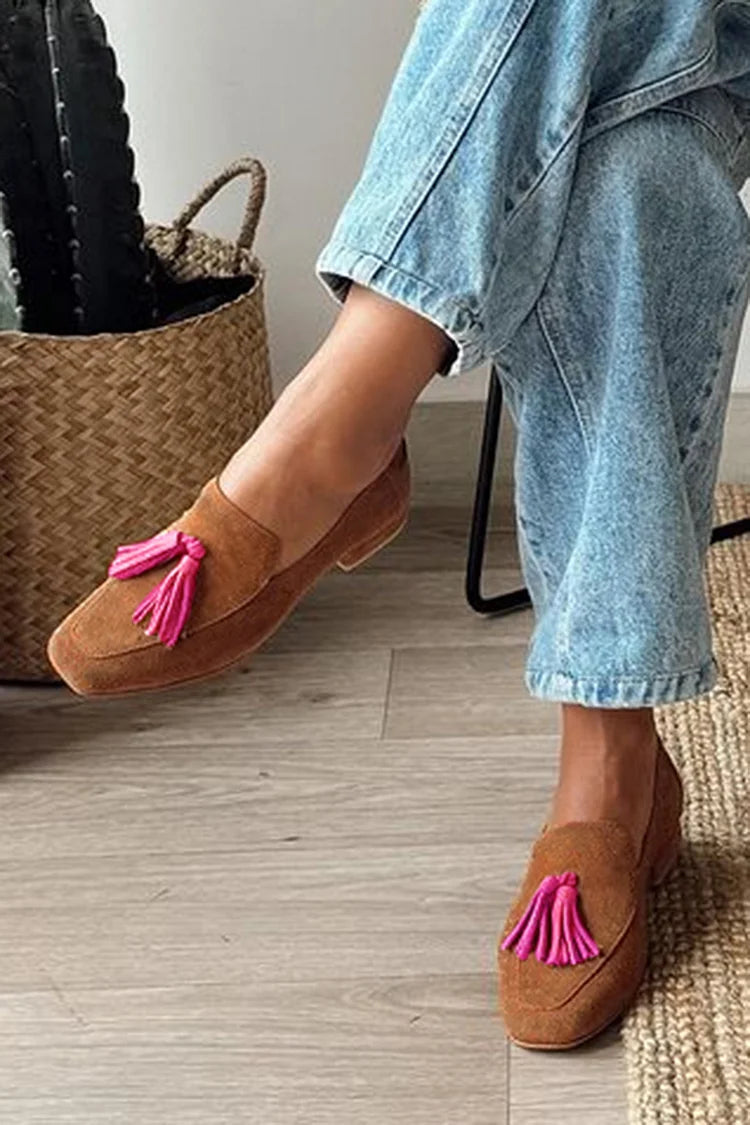 Brielle · Tan Pink Tassel Loafers