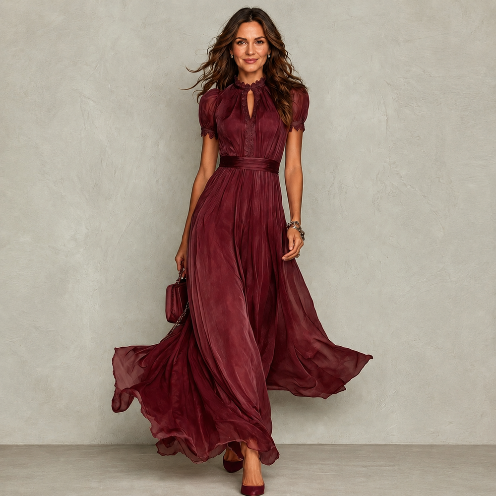 Briony · Ruffle Neck Pleated Maxi Dress
