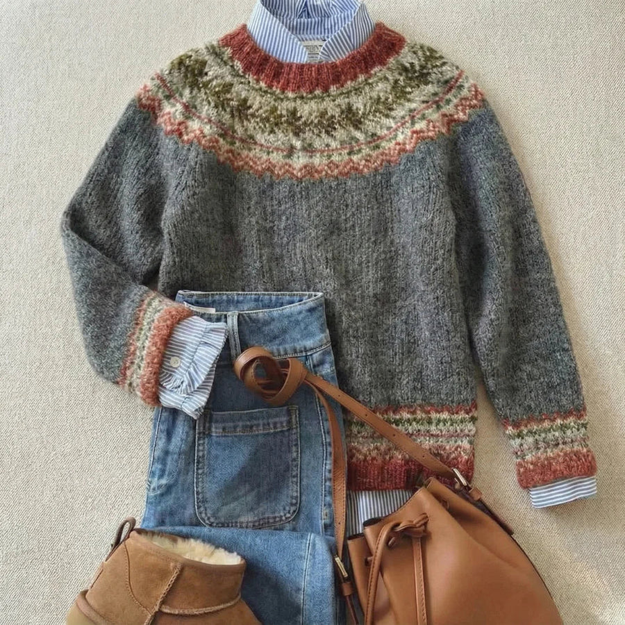 Britt · Stone Grey and Rust Fair Isle Jumper
