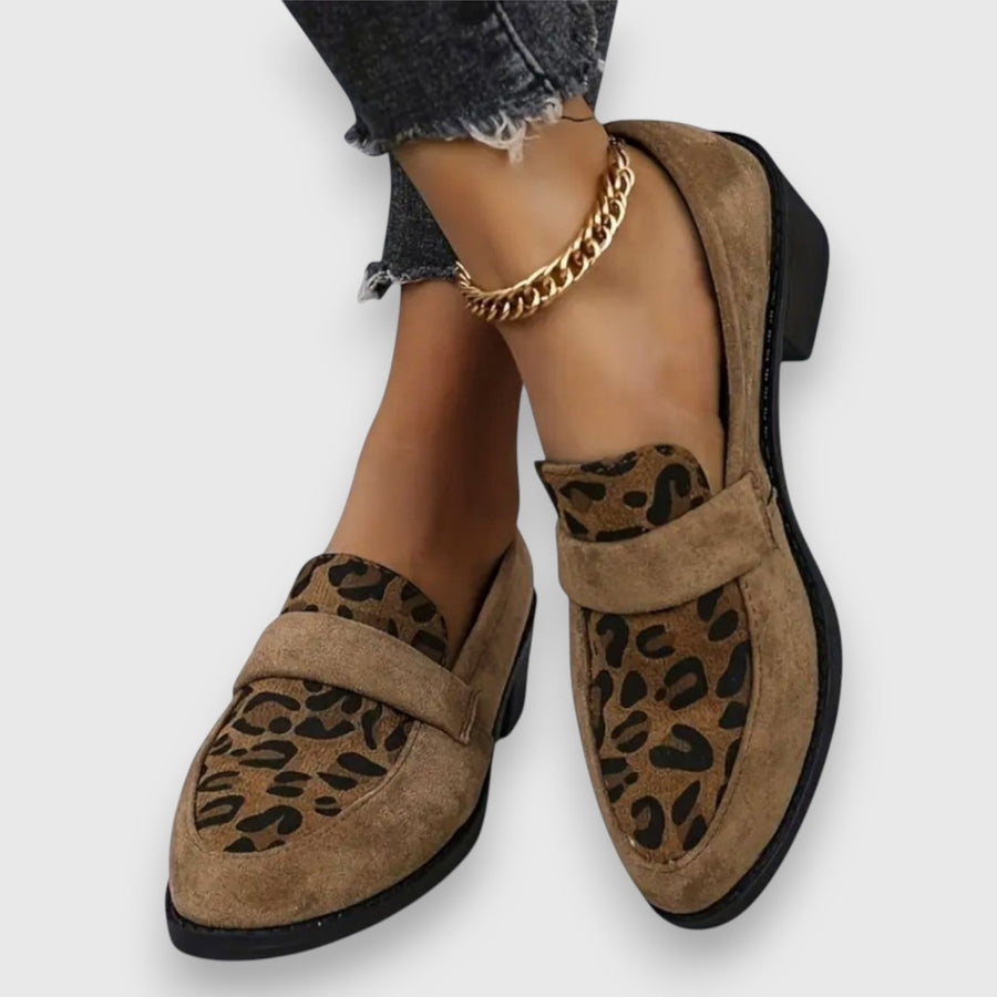 Bruna · Leopard Panel Block Heel Loafers