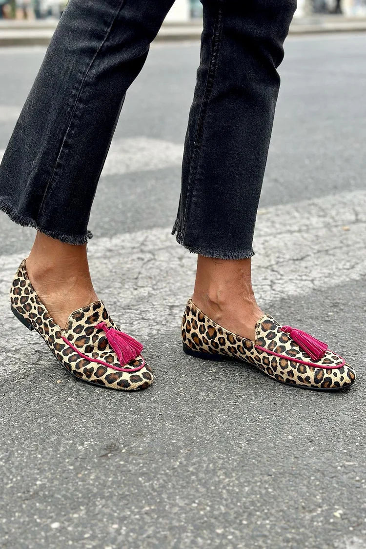 Carissa · Leopard Pink Tassel Loafers
