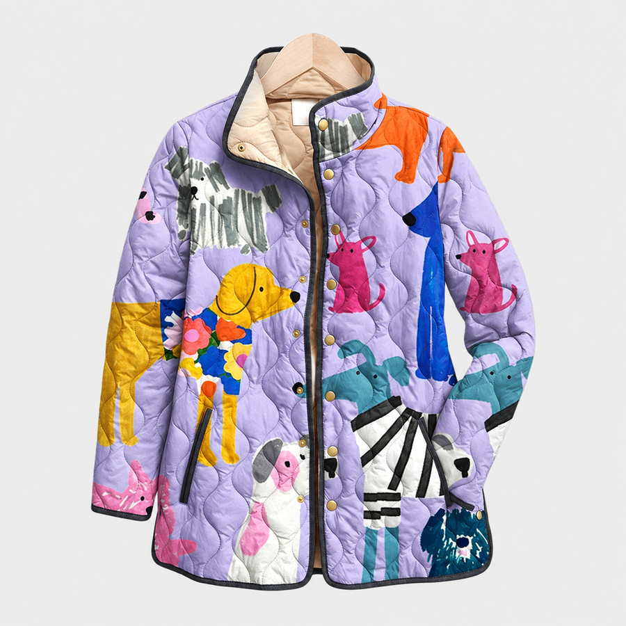 Cordelia · Lilac Dog Print Quilted Jacket