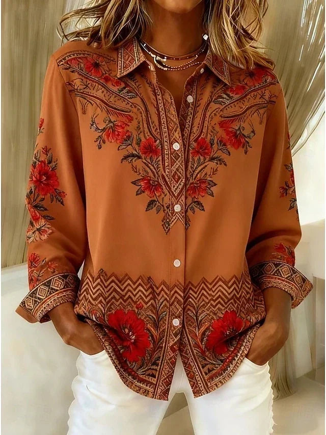 Dawnflora · Terracotta Floral Border Blouse