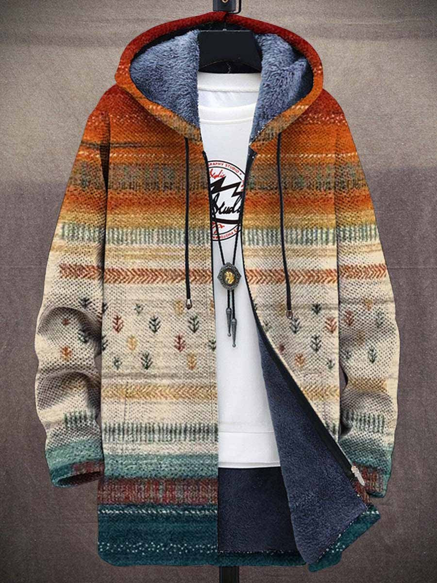 Ella · Rust and Cream Stripe Fleece-Lined Coat
