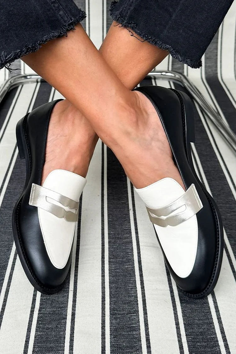 Emery · Black and White Penny Loafers
