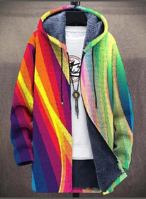 Faye · Rainbow Stripe Fleece-Lined Coat