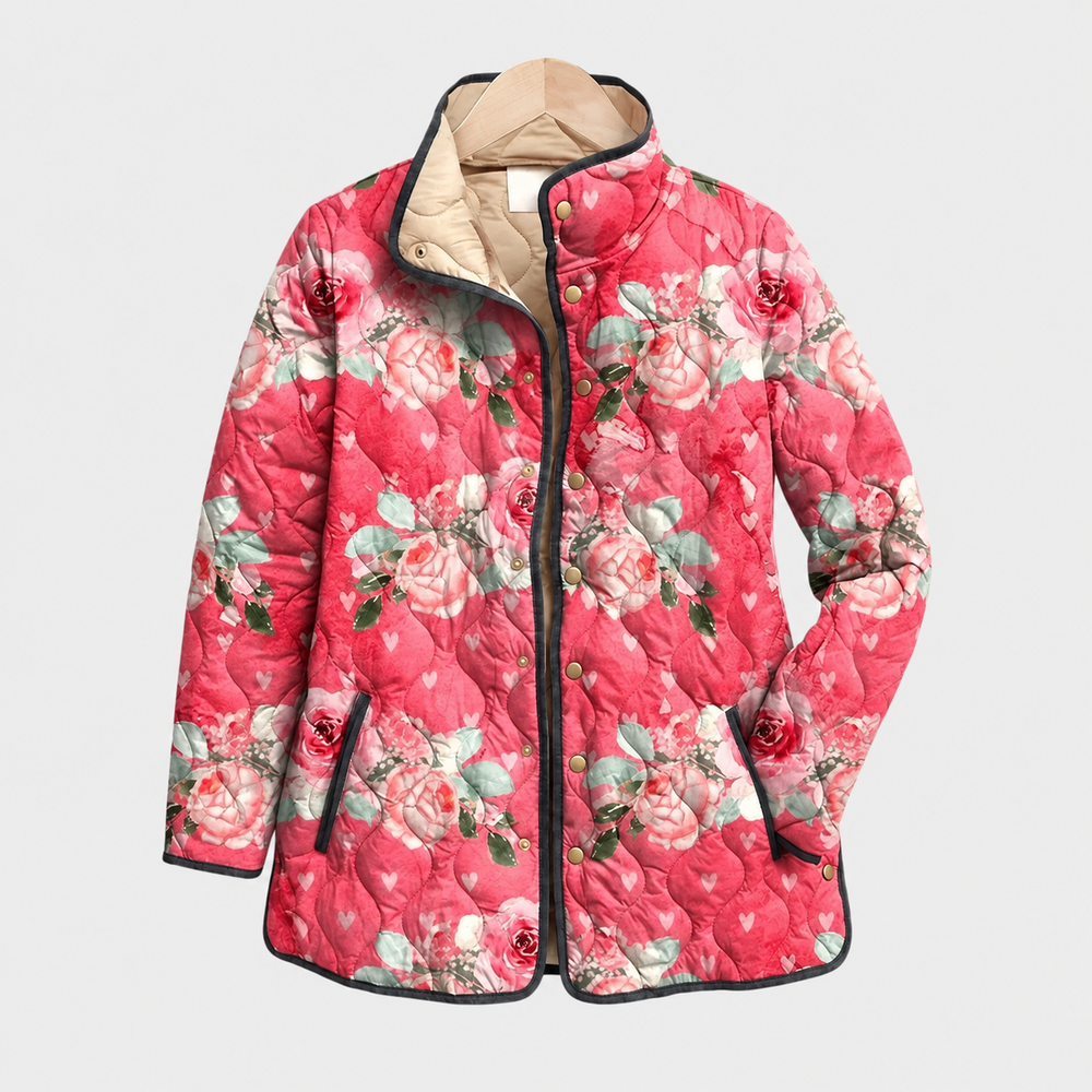 Harriet · Raspberry Floral Quilted Jacket