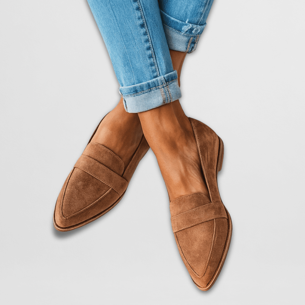 Helen · Pointed Suede-Finish Loafers