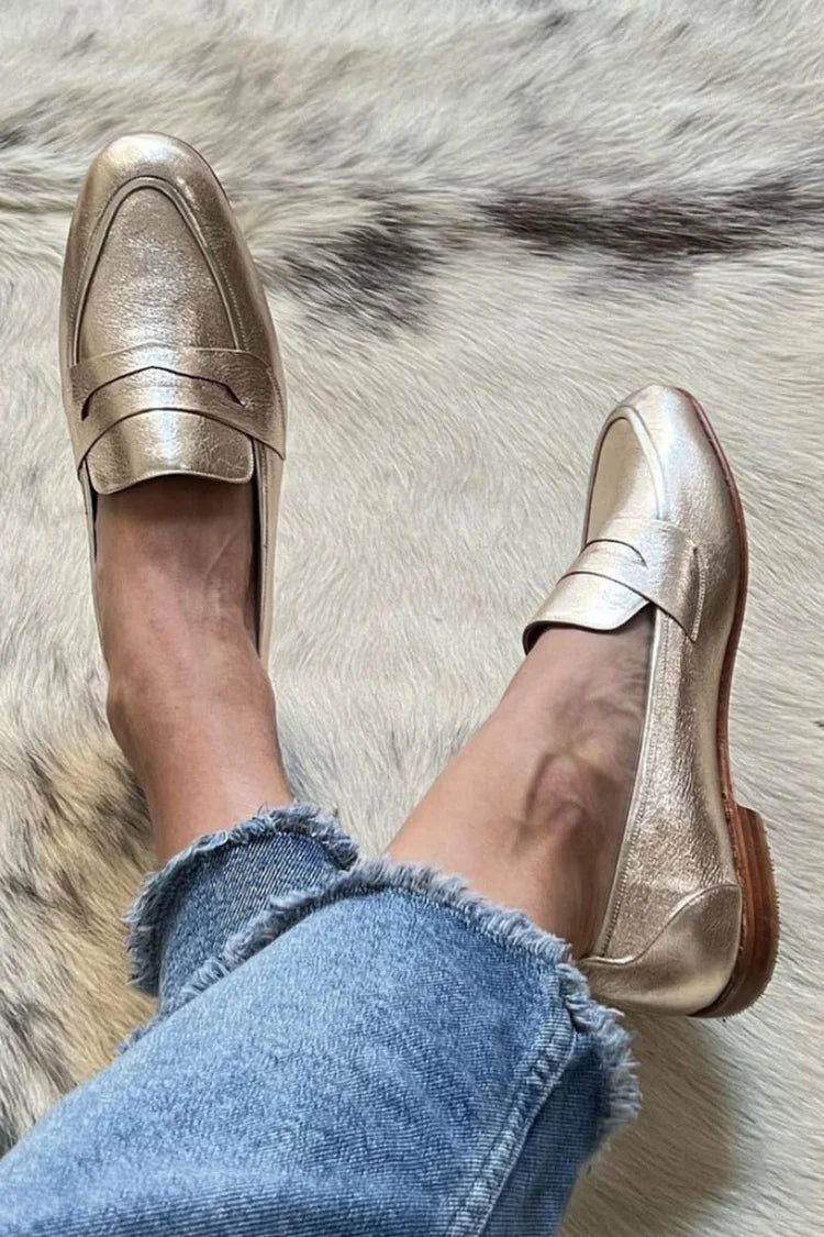 Hillary · Gold Metallic Penny Loafers