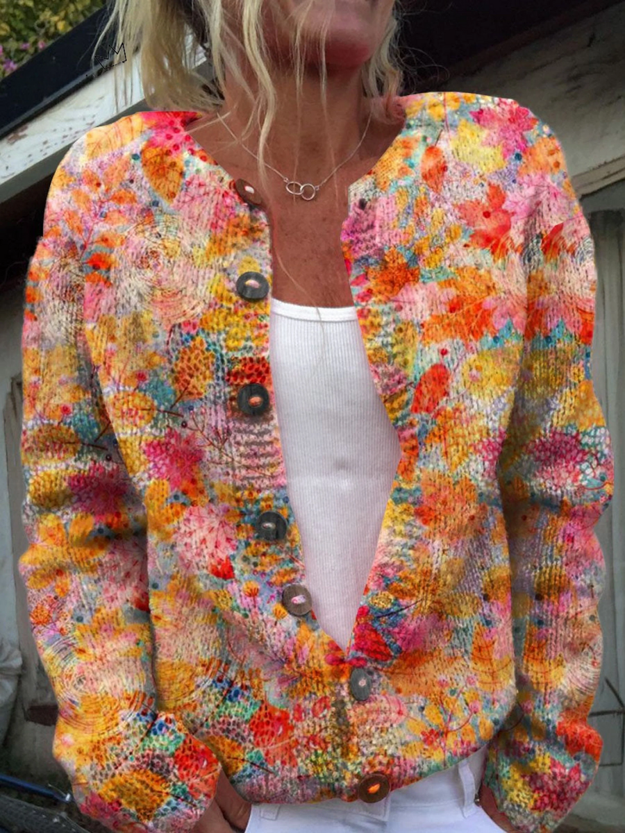 Isadora · Pink Painterly Floral Cardigan