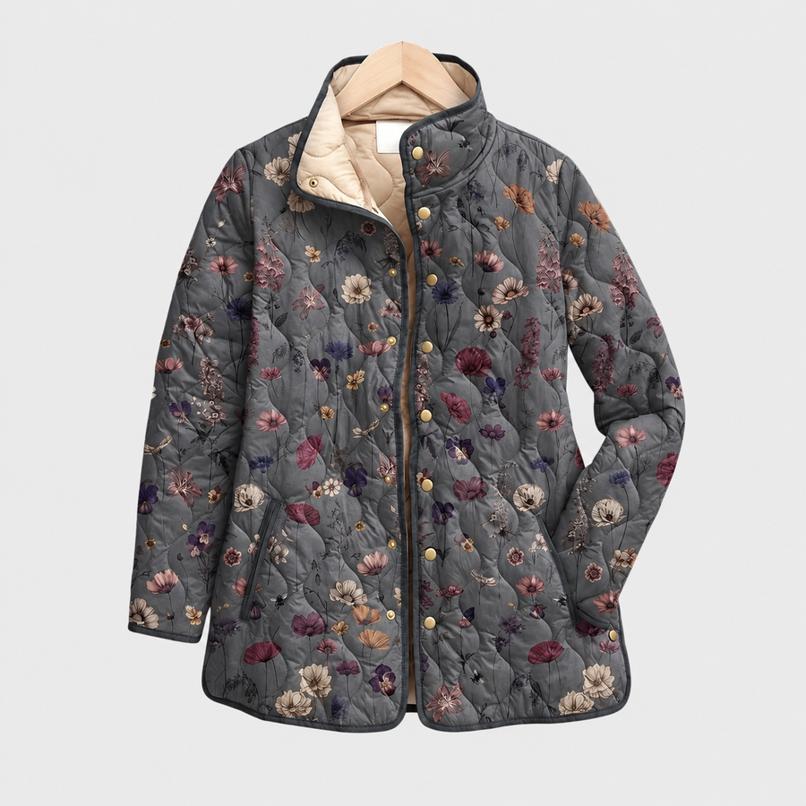 Philippa · Grey Botanical Quilted Jacket