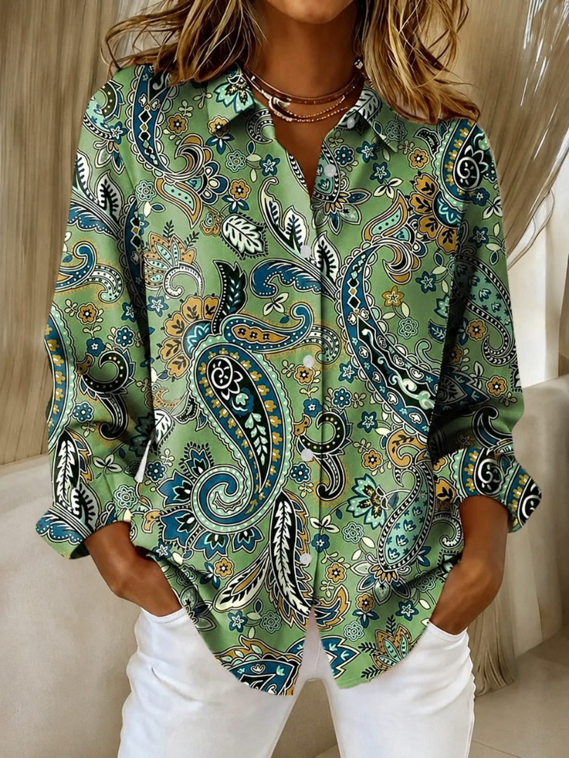 Katarina · Paisley Print Button Blouse