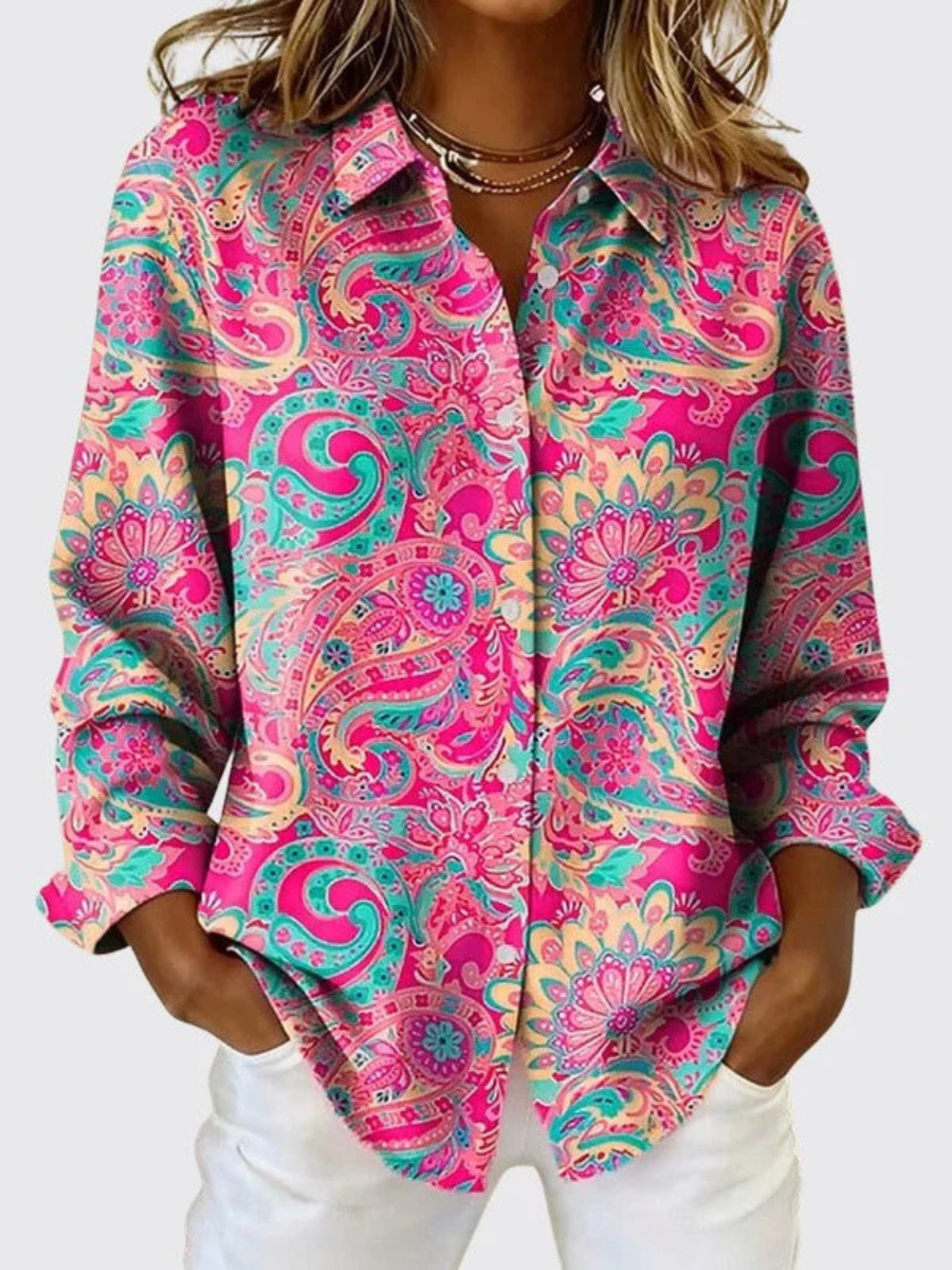 Katarina · Paisley Print Button Blouse