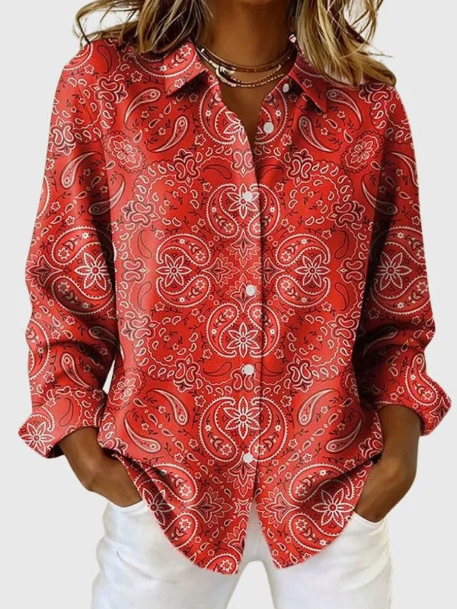 Katarina · Paisley Print Button Blouse