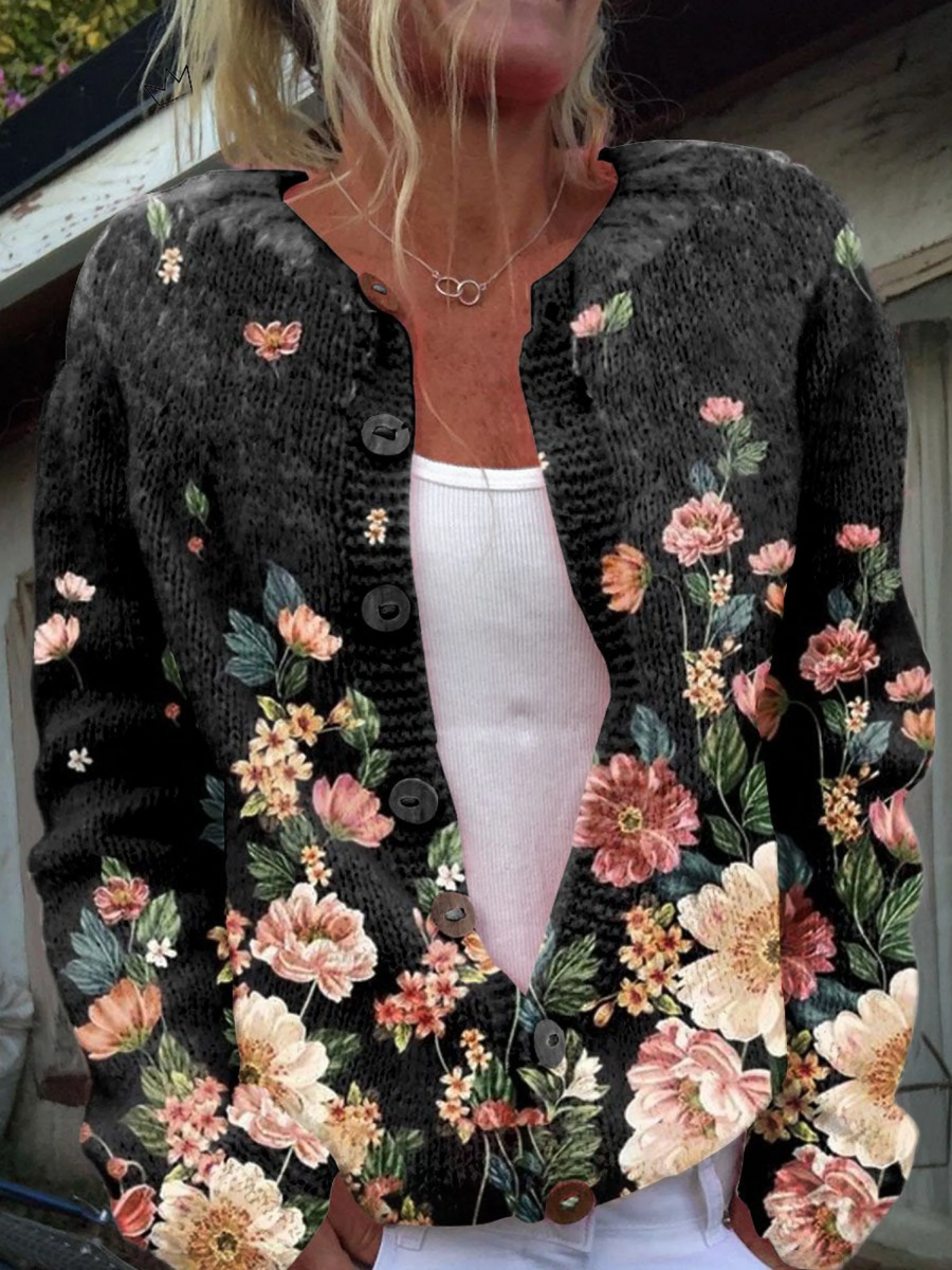 Kivara · Black Floral Knit Cardigan