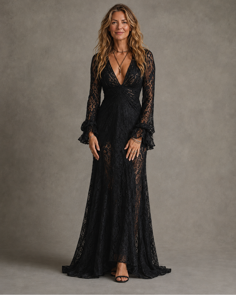 Morgana · Lace Bell Sleeve Maxi Dress