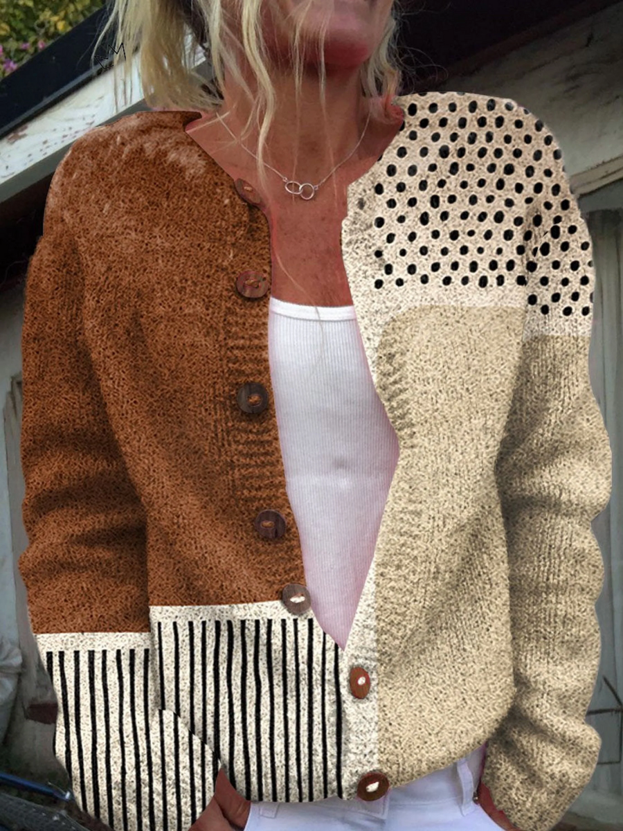 Ottilie · Brown Patchwork Knit Cardigan