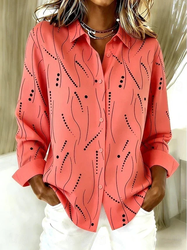 Priscilla · Coral Wave Print Blouse