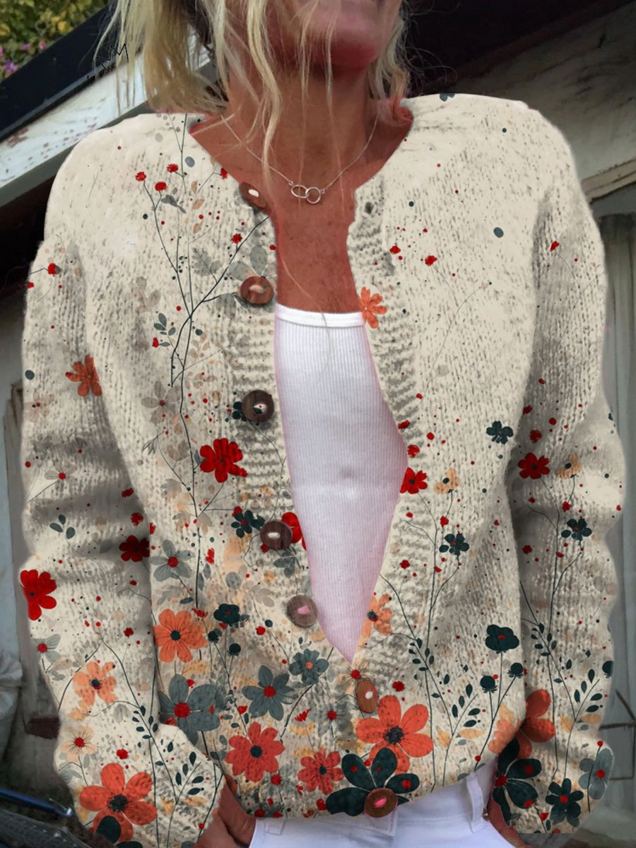 Rosalind · Cream Wildflower Knit Cardigan