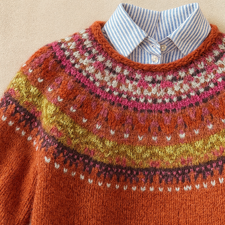Simona · Rust Red Fair Isle Jumper