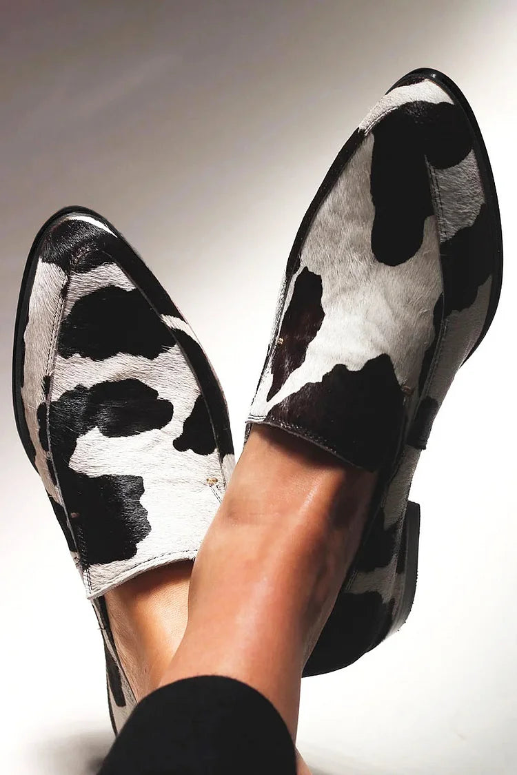 Tahlia · Cow Print Small Heel Loafers