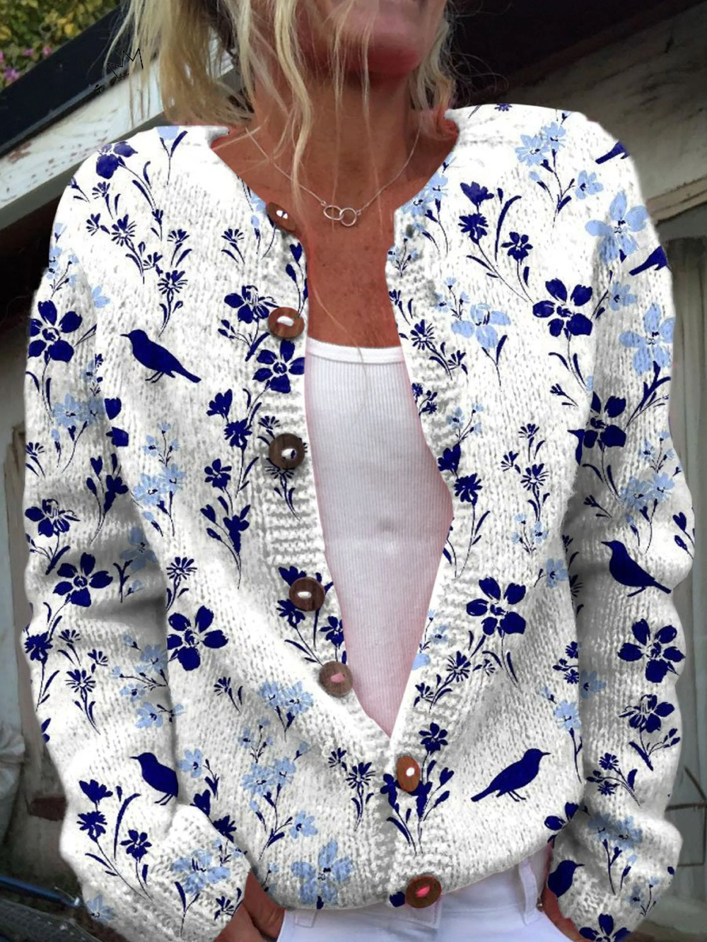 Vynora · Floral and Bird Print Cardigan